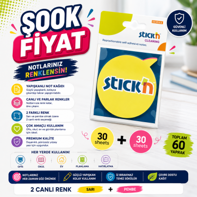 2 Neon Renk Yuvarlak Konuşma Balonu 60 Yaprak 76x76 Yapışkanlı Not Kağıdı Fenomen Fotokopi - YKS - KPSS - ALES