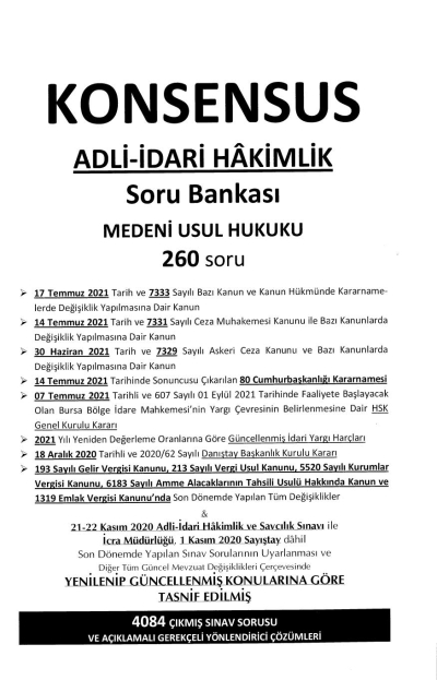 KONSENSUS ADLİ İDARİ HAKİMLİK SORU BANKASI MEDENİ USUL HUKUKU 17. BASKI Fenomen Fotokopi - YKS - KPSS - ALES