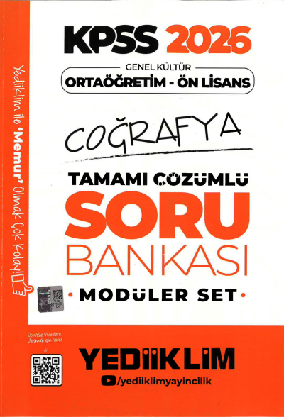 2026 KPSS Lise Ortaöğretim Ön Lisans Soru Bankası Çözümlü Modüler COĞRAFYA Yediiklim Yayınları Fenomen Fotokopi - YKS - KPSS - ALES