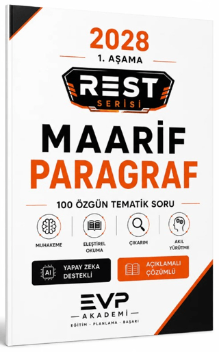 2028 REST Serisi Maarif Model Paragraf Soru Bankası 100 Özgün Tematik Soru Çözümlü EVP Akademi Fenomen Fotokopi - YKS - KPSS - ALES