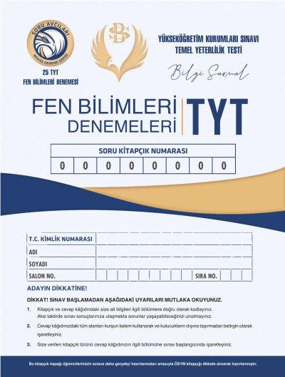 TYT FEN BİLİMLERİ DENEMELERİ 25*20 Fenomen Fotokopi - YKS - KPSS - ALES