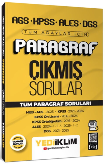 AGS KPSS ALES DGS Tüm Adaylar İçin Paragraf Tamamı PDF Çözümlü Tüm Paragraf Soruları Çıkmış Sorular Yediiklim Yayınları Fenomen Fotokopi - YKS - KPSS - ALES