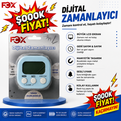 Öğrenci Kronometresi Dijital Zamanlayıcı Mıknatıslı FCZ-100 (Mavi) Fenomen Fotokopi - YKS - KPSS - ALES