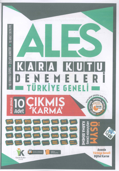 ALES KARA KUTU DENEMELERİ 10 ADET ÇIKMIŞ KARMA DENEME Fenomen Fotokopi - YKS - KPSS - ALES