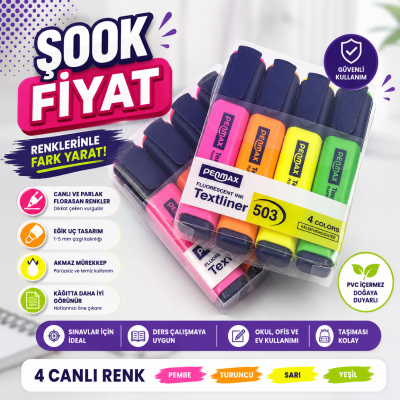 PENMAX 4 RENK FOSFORLU KALEM Fenomen Fotokopi - YKS - KPSS - ALES