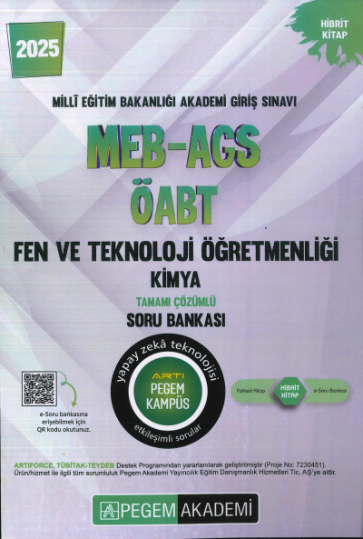 2025 MEB-AGS-ÖABT Fen ve Teknoloji Öğretmenliği Kimya Tamamı Çözümlü Soru Bankas Pegem Akademi Yayıncılık Fenomen Fotokopi - YKS - KPSS - ALES