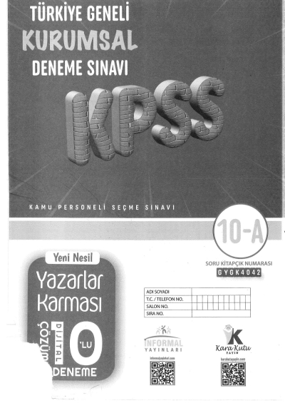 KPSS Genel Yetenek Genel Kültür Yazarlar Karması 10 Deneme Dijital Çözümlü İnformal Yayınları Fenomen Fotokopi - YKS - KPSS - ALES