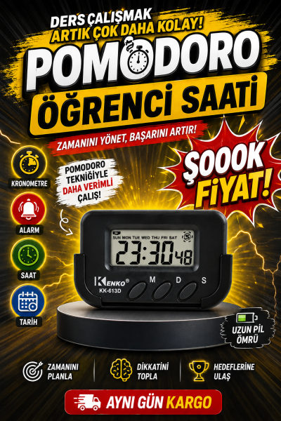 Kenko Pomodoro Öğrenci Saati - Kronometreli Ders Çalışma Saati - Dijital Masa Saati Kenko KK-613D Fenomen Fotokopi - YKS - KPSS - ALES