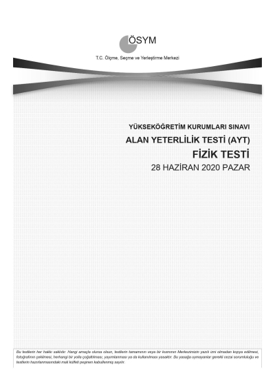 FİZİK SON 11 YIL ÇIKMIŞ SORULAR (AYT) (2020 DAHİL) Fenomen Fotokopi - YKS - KPSS - ALES