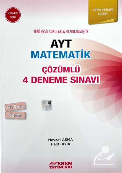 AYT Matematik Çözümlü 4 Deneme Sınavı Kırmızı Seri Esen Yayınları
