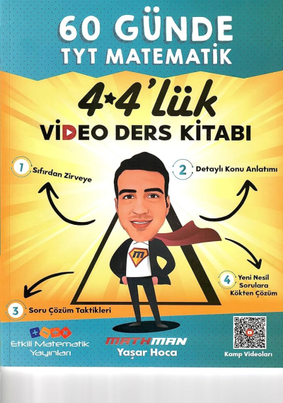 60 GÜNDE TYT MATEMATİK 4*4'LÜK VİDEO DERS KİTABI MATHMAN YAŞAR HOCA Fenomen Fotokopi - YKS - KPSS - ALES