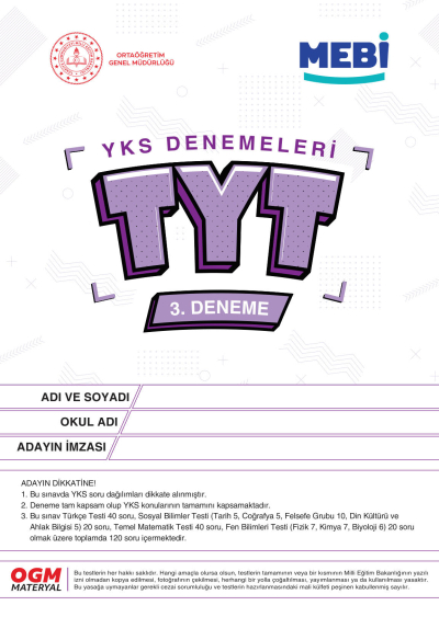 MEBİ YKS Denemeleri TYT 3. Deneme