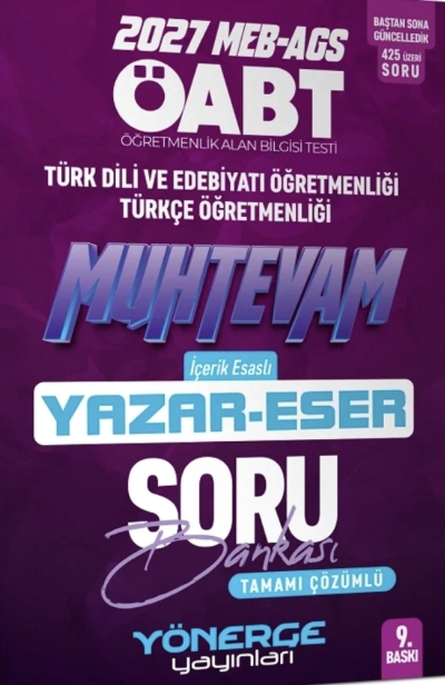 ÖABT MEB-AGS Türk Dili Edebiyatı Türkçe Öğretmenliği Muhtevam Yazar Eser Soru Bankası Çözümlü Yönerge Yayınları Fenomen Fotokopi - YKS - KPSS - ALES