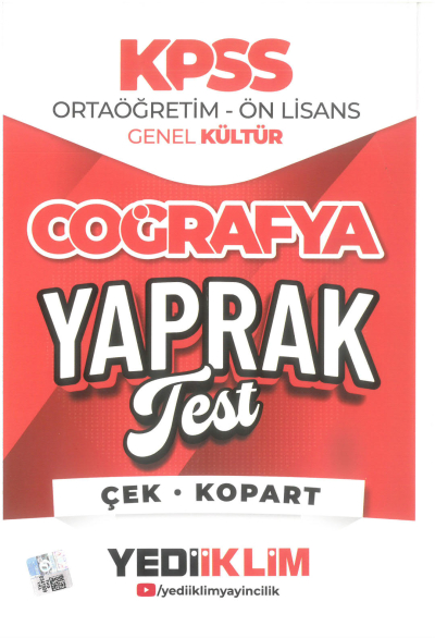 2026 KPSS Ortaöğretim-Önlisans Coğrafya Çek Kopart Yaprak Test Yediiklim Yayınları Fenomen Fotokopi - YKS - KPSS - ALES