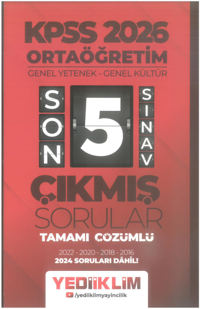 2026 Ortaöğretim Genel Yetenek - Genel Kültür Tamamı Çözümlü Son 5 Sınav Çıkmış Sorular 2024 Soruları Dahil Yediiklim Yayınları Fenomen Fotokopi - YKS - KPSS - ALES
