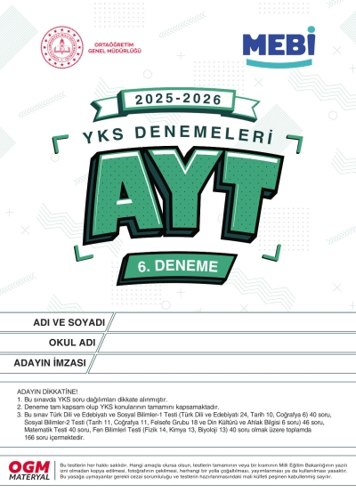 MEBİ YKS Denemeleri AYT 6. Deneme