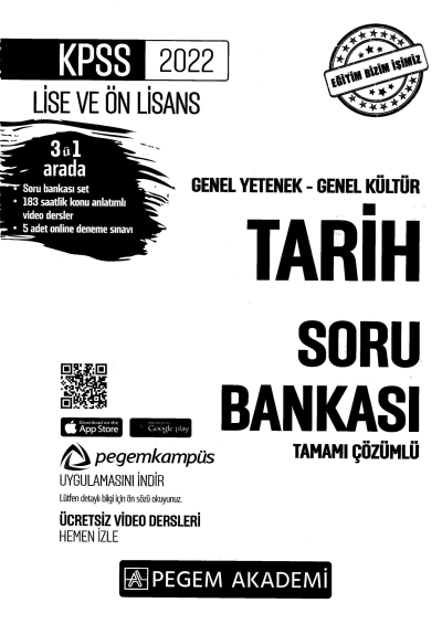 2022 KPSS LİSE VE ÖNLİSANS TARİH SORU BANKASI Fenomen Fotokopi - YKS - KPSS - ALES