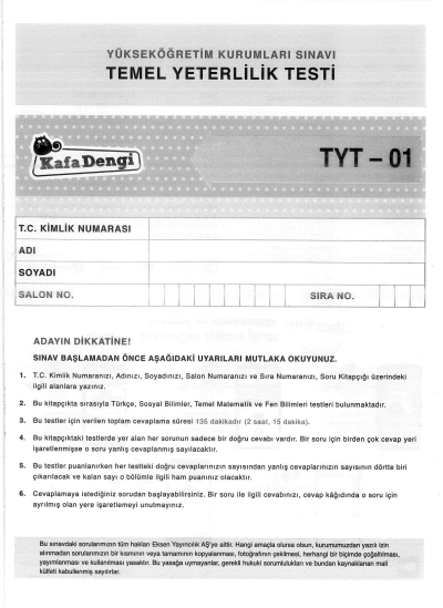 TYT 5 Lİ DENEME Fenomen Fotokopi - YKS - KPSS - ALES