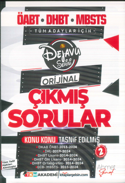 2025 ÖABT DHBT MBSTS Din Kültürü ve Ahlak Bilgisi Dejavu Orijinal Çıkmış Sorular Seti 2. Kitap TKM Akademi Fenomen Fotokopi - YKS - KPSS - ALES