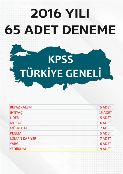 65 ADET TG DENEME 2016 YILI TG LİSTEMİZDEKİ TÜM YAYINLARI KAPSAR (TG100-TG108 ARASI) Fenomen Fotokopi - YKS - KPSS - ALES