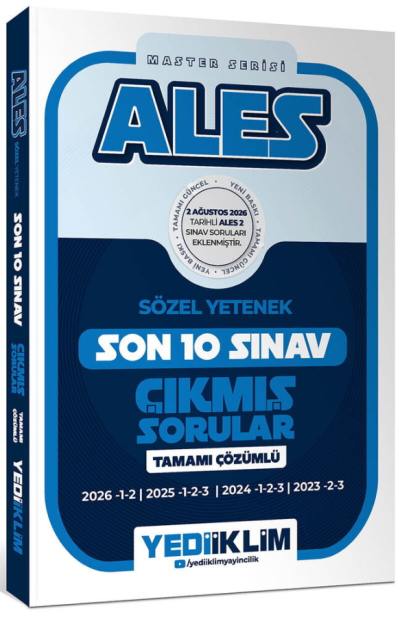 2027 ALES Sözel Yetenek Master Serisi Tamamı Çözümlü Son 10 Sınav Çıkmış Sorular Yediiklim Yayınları Fenomen Fotokopi - YKS - KPSS - ALES