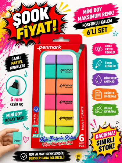 MİNİ FOSFORLU KALEM 6 LI PASTEL PENMARK Fenomen Fotokopi - YKS - KPSS - ALES
